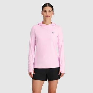 Outdoor Research lightweight hooded spf 50+ long sleeve pullover, light pink